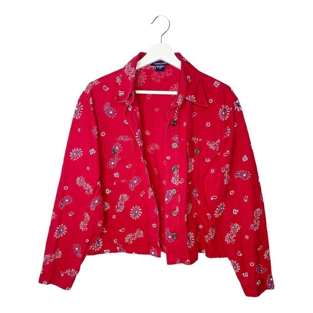 BOSTON PROPER Paisley Printed Red Denim Jacket